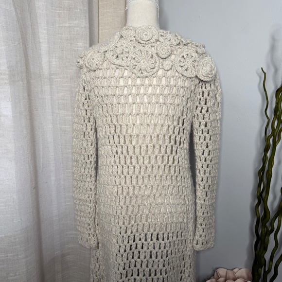 Anthropologie Far Away From Close Cardigan Sweater Duster Floral Doily Cream XS - Picture 11 of 14